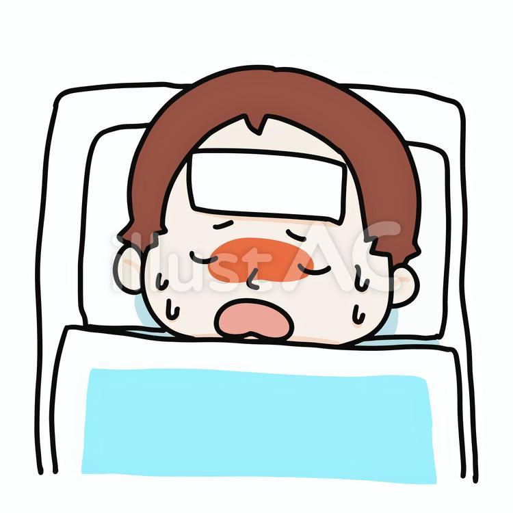 熱が出た人 人物,顔,布団のイラスト素材