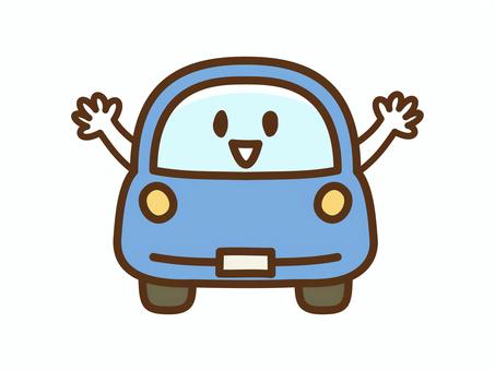 くるま_顔あり主線_正面普通車_手付き青 車,乗用車,普通車,軽自動車,自動車,乗り物,かわいい,シンプル,手描き,アイコンのイラスト素材