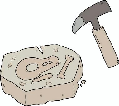 恐竜の化石とたがね 化石,発掘,恐竜,骨,たがね,地面,地層,石,作業,線画のイラスト素材