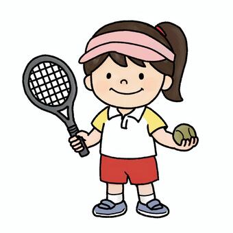 スポーツ　テニスをする女の子 子供,女の子,少女,幼児,児童,小学生,テニスプレイヤー,選手,テニスラケット,ラケットのイラスト素材