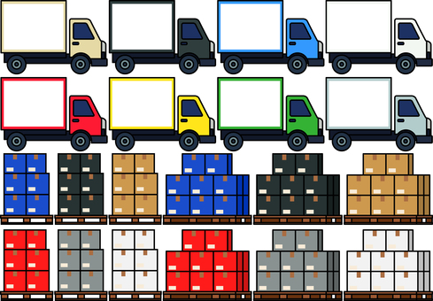 貨物トラックと段ボール積んだパレットです 貨物トラックと段ボール積んだパレットです トラック,貨物車,運送業,配送,荷台,自動車,短距離,長距離,側面,段ボールのイラスト素材