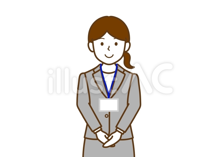 スーツ姿の受付・窓口・案内係の女性 スーツ,名札,立ち姿のイラスト素材
