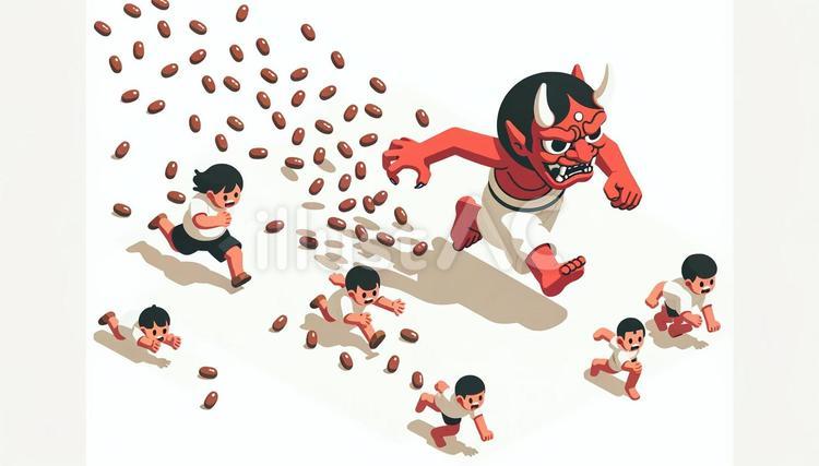 鬼と豆まき 鬼,豆まき,子供のイラスト素材