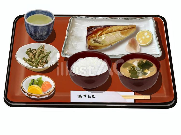 鯖の塩焼き定食2（箸・朱色お盆付き） 鯖,サバ,さばのイラスト素材