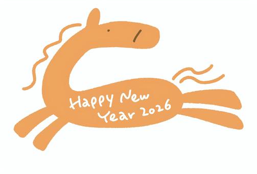 走るかわいい馬と新年メッセージ　2026 馬,走る,手描き,シンプル,かわいい,ウマ,うま,午年,馬年,午のイラスト素材