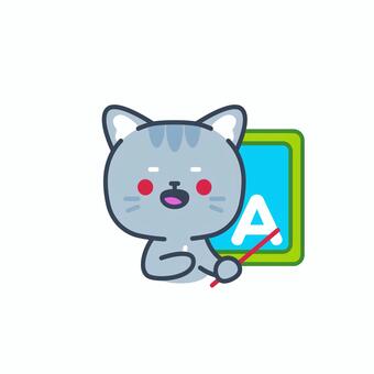イラスト0138 猫,かわいい,キャラクター,教える,学校,ボード,a,ポインター,子供向け,学習のイラスト素材