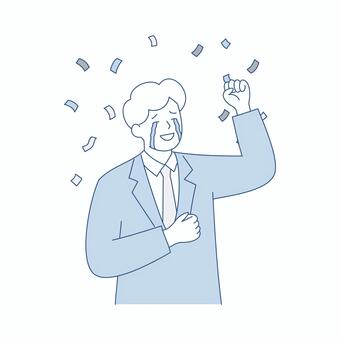 涙を流してガッツポーズする男性 人物,男性,ビジネス,ガッツポーズ,喜び,感動,涙,表情,達成,祝福のイラスト素材
