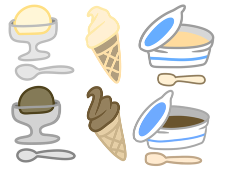 アイスクリームのイラスト 食べ物,アイスクリーム,ソフトクリーム,デザート,冷たいデザート,手描き,セットのイラスト素材