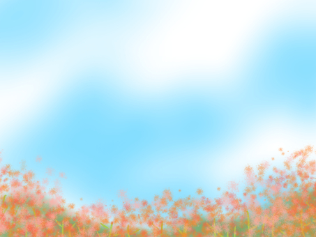 花畑のイラスト 花畑,青空,風景のイラスト素材