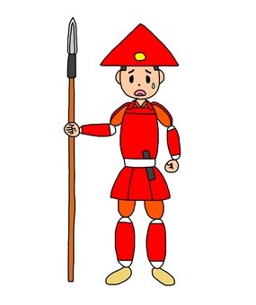 困った戦国時代の足軽 足軽,侍,武士,鎧武者,戦士,兵士,日本,和風,歴史,日本史のイラスト素材