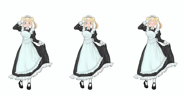 金髪ツインテールメイド1 萌え系,人物,女性,金髪,立ち絵,メイド,表情差分,ツインテール,フリル,エプロンのイラスト素材
