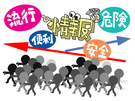 情報コントロール 情報,流行,危険,便利,安全,文字絵,矢印,シルエット,移動,大勢のイラスト素材