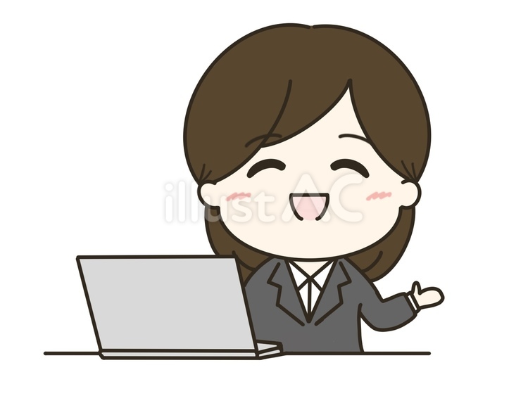 パソコンの前で案内をするスーツの女性 パソコン,女性,スーツのイラスト素材