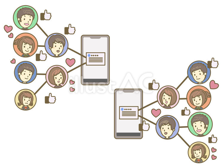 SNS投稿が拡散　高評価　左と右 スマホ,スマートフォン,snsのイラスト素材