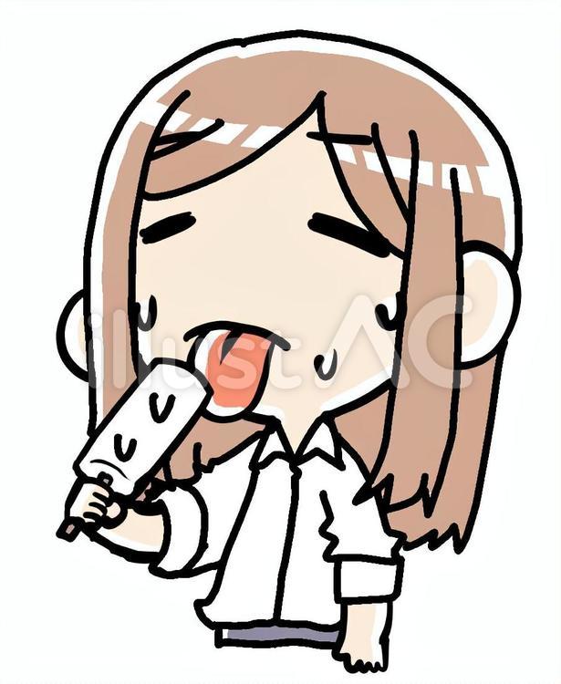 汗をかきながらアイスを食べる女性 汗,アイス,食べるのイラスト素材