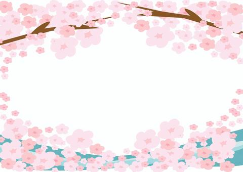 桜　水彩タッチ背景素材　フレーム 桜,春,フレーム,さくら,ソメイヨシノ,花びら,花,満開,メッセージ,サクラのイラスト素材