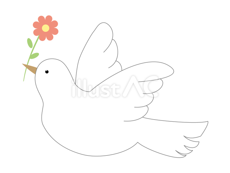 花と白い鳩イラスト - No: 23587651｜無料イラスト・フリー素材なら