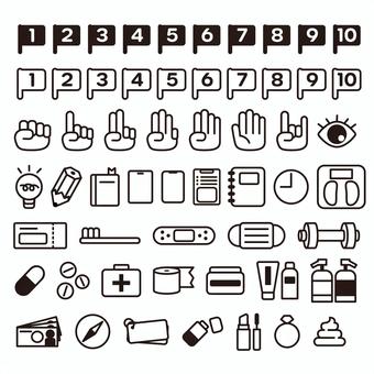 アイコン（セット） アイコン,セット,数字,指,目,ライト,電球,鉛筆,歯ブラシ,ノートのイラスト素材