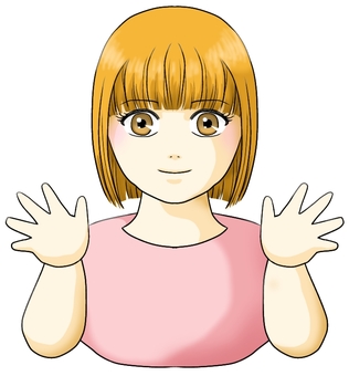 ミニキャラ ミニキャラ ミニキャラ,女性,上半身,ボブ,両手のイラスト素材