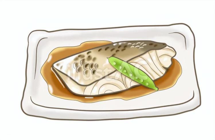 定番家庭料理　魚の煮付け 魚,煮付け,きぬさやのイラスト素材
