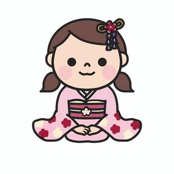 袴姿で正座している女の子4 お正月,袴,正座,和服,着物,和装,挨拶,新年,新春,年始のイラスト素材