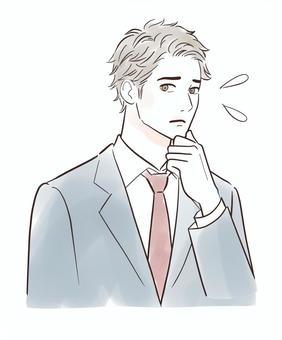 困る・悩むスーツの男性 困る・悩むスーツの男性 男性,人物,スーツ,リラックス,おしゃれ,20代,30代,手,若い,顔のイラスト素材