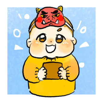 節分の赤ちゃんイラスト 赤ちゃん,節分,豆まき,鬼,水彩風,子供,冬のイラスト素材