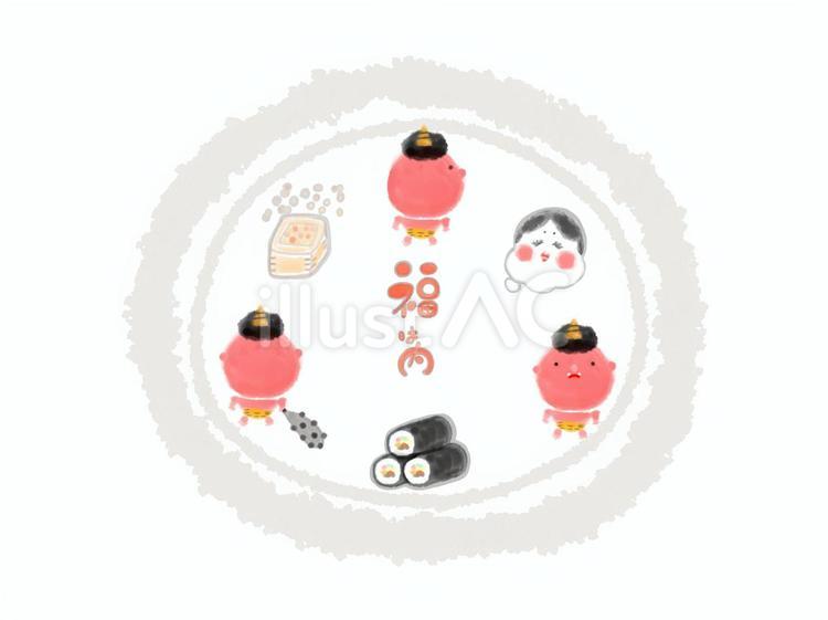 みんなでわいわい節分 かわいい,赤おに,福は内のイラスト素材