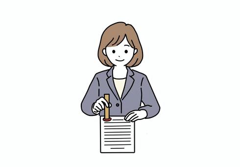 ハンコ 押印 職員 事務員 社員 事務員,社員,公務員,ビジネス,仕事,事務,デスクワーク,派遣,オフィス,会社員のイラスト素材