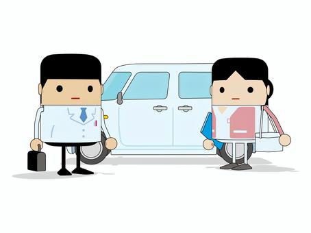 訪問診療_2D調B 訪問診療,在宅医療,往診,医師,医者,ドクター,先生,看護師,看護婦,ナースのイラスト素材