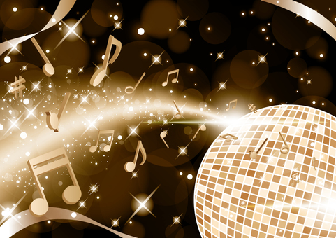 ゴージャスなミラーボールと輝く音符