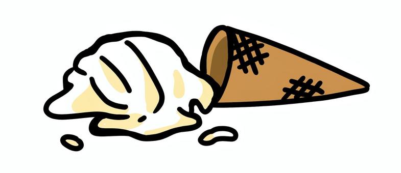 落してしまったソフトクリーム アイスクリーム,ソフトクリーム,フードロス,バニラ,ワッフルコーン,スイーツのイラスト素材