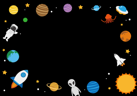 ポップな宇宙の惑星のフレーム素材 宇宙,惑星,太陽,地球,宇宙人,火星人,ロケット,ufo,スペースシャトル,宇宙飛行士のイラスト素材