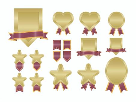 いろいろセット紅黄2 あしらい,フレーム,メダル,リボン,レトロ,シルエット,かわいい,見出し,飾り,デザインのイラスト素材