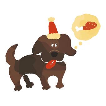 チキンが食べたい犬 12月,冬,クリスマス,犬,帽子,首輪,鈴,吹き出し,チキン,肉のイラスト素材