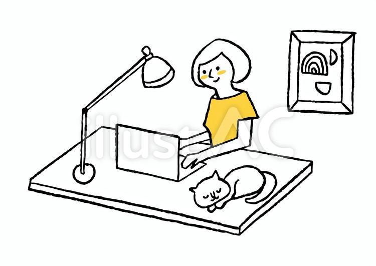 パソコンで仕事をしている女性 パソコン,仕事,女性のイラスト素材