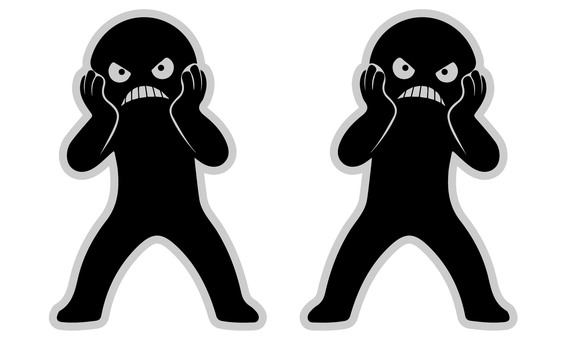 にやけ顔の悪人Ｏ頬に手 悪人,にやける,悪,悪役,悪意,嘲笑,あざけ笑い,悪行,いたずら,ずるのイラスト素材