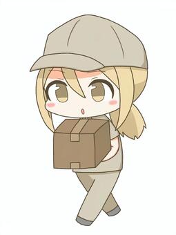 荷物を運ぶ女の子　装飾無し 女の子,ディフォルメ,かわいい,荷物,萌え,働く,運搬,配送のイラスト素材