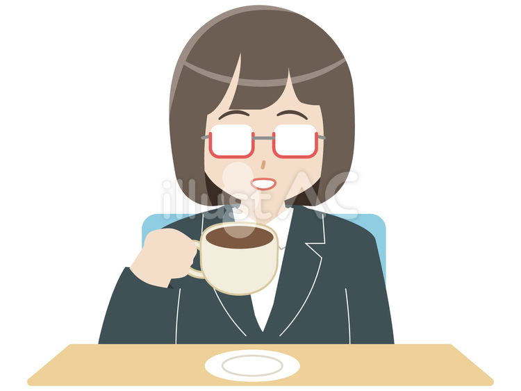 コーヒーを飲むメガネをかけたスーツ女性 女性,コーヒー,飲むのイラスト素材