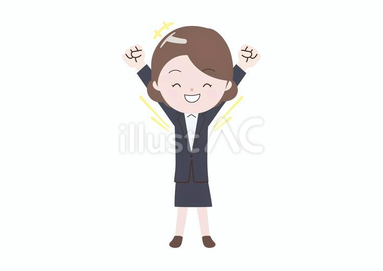こぶしを上げて喜ぶ線なしビジネスウーマン 喜ぶ,嬉しい,笑顔のイラスト素材