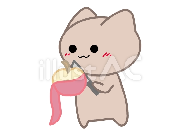 リンゴの皮をむくネコ ネコ,動物,可愛いのイラスト素材