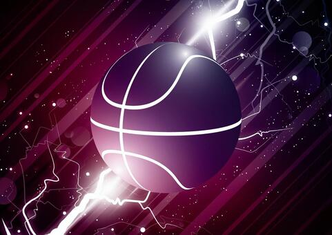 かっこいいバスケットボールと紫色の稲妻 スポーツ,バスケットボール,稲妻,雷,光,フレア,パーティクル,スタイリッシュ,紫色,背景のイラスト素材