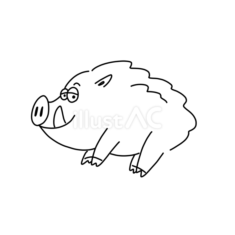 いのしし 猪,キャラクター,モノクロのイラスト素材