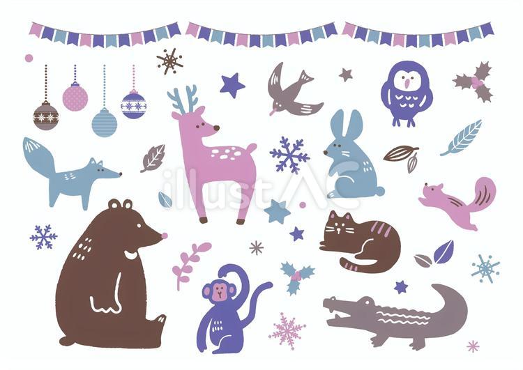 北欧風 冬の森の動物 北欧,動物,冬のイラスト素材