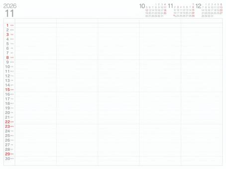 ファミリーカレンダー 2026 11月 ファミリーカレンダー 2026 11月 カレンダー,2026,令和8年のイラスト素材
