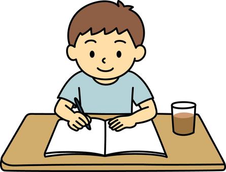 夏休みの宿題をする男の子 宿題,夏休み,麦茶,小学生,小学校のイラスト素材