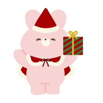クリスマスプレゼントを手に持つうさぎさん うさぎ,動物,かわいい,クリスマス,衣装,イベント,行事,冬,クリスマスプレゼント,プレゼントのイラスト素材