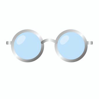 丸メガネ　銀(半透明) 丸メガネ,ファッション,フレーム,シンプル,ベクター,眼鏡,レンズ,半透明,水色,銀のイラスト素材