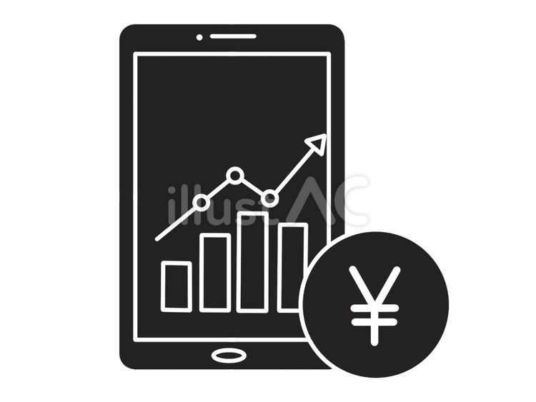 モバイル投資と株価チャートの線画アイコン 投資,株,株式のイラスト素材