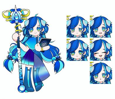水系ヒーラー女子 水,水属性,魔法使い,ヒーラー,魔導士,ロングヘア,水色,青,魔導書,本のイラスト素材